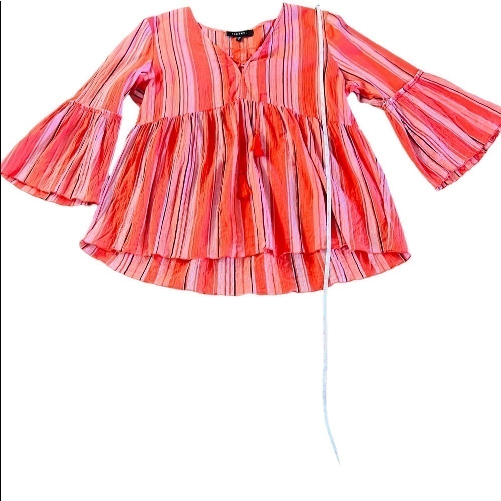 SANCTUARY WOMENS CUTE RED ORANGE STRIPED BLOUSE SIZE MEDIUM - Picture 4 of 8